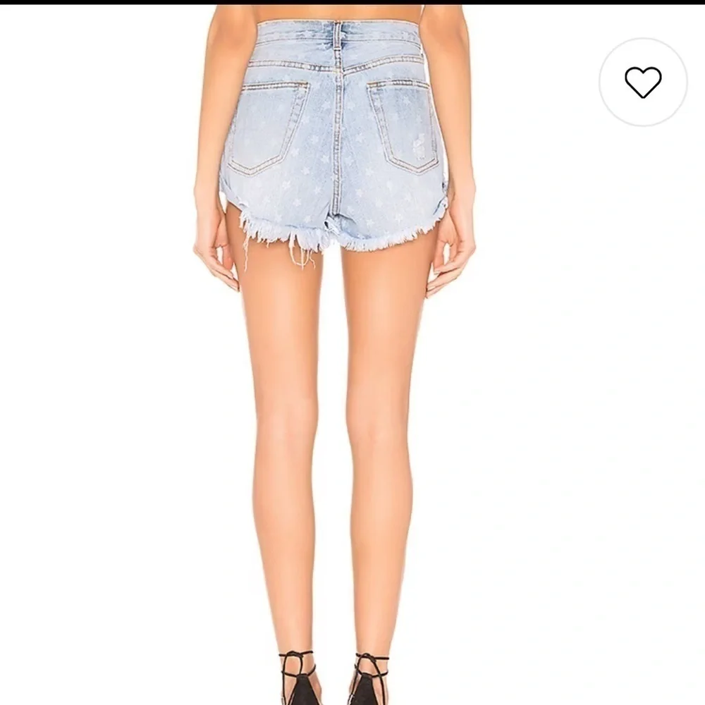 Superdown Revolve Kenzie Star Denim Shorts in Light Blue Wash​​​​​​​​​​​​